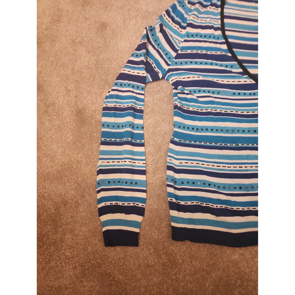St. John Women's Blue & White Striped Wool-Blend Cardigan Size M - Picture 4 of 12
